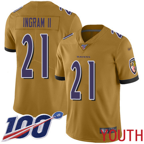 Baltimore Ravens Limited Gold Youth Mark Ingram II Jersey NFL Football #21 100th Season Inverted Legend->youth nfl jersey->Youth Jersey